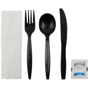Karat PP Medium-Heavy Weight Cutlery Kits with Salt and Pepper - Black - 250 ct-Karat