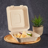 Large Biodegradable Takeout Boxes - Karat Earth 8''x8'' Compostable Bagasse Hinged Containers-Karat