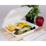Extra Large Compostable 3 Compartment Food Container - Karat Earth 9x9 Bagasse Hinged Box 200 ct-Karat