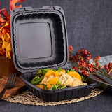 Large Black Take Out Containers - 8"x8" Mineral Filled Hinged Carry Out Boxes - Karat Earth - Black - 200 ct-Karat