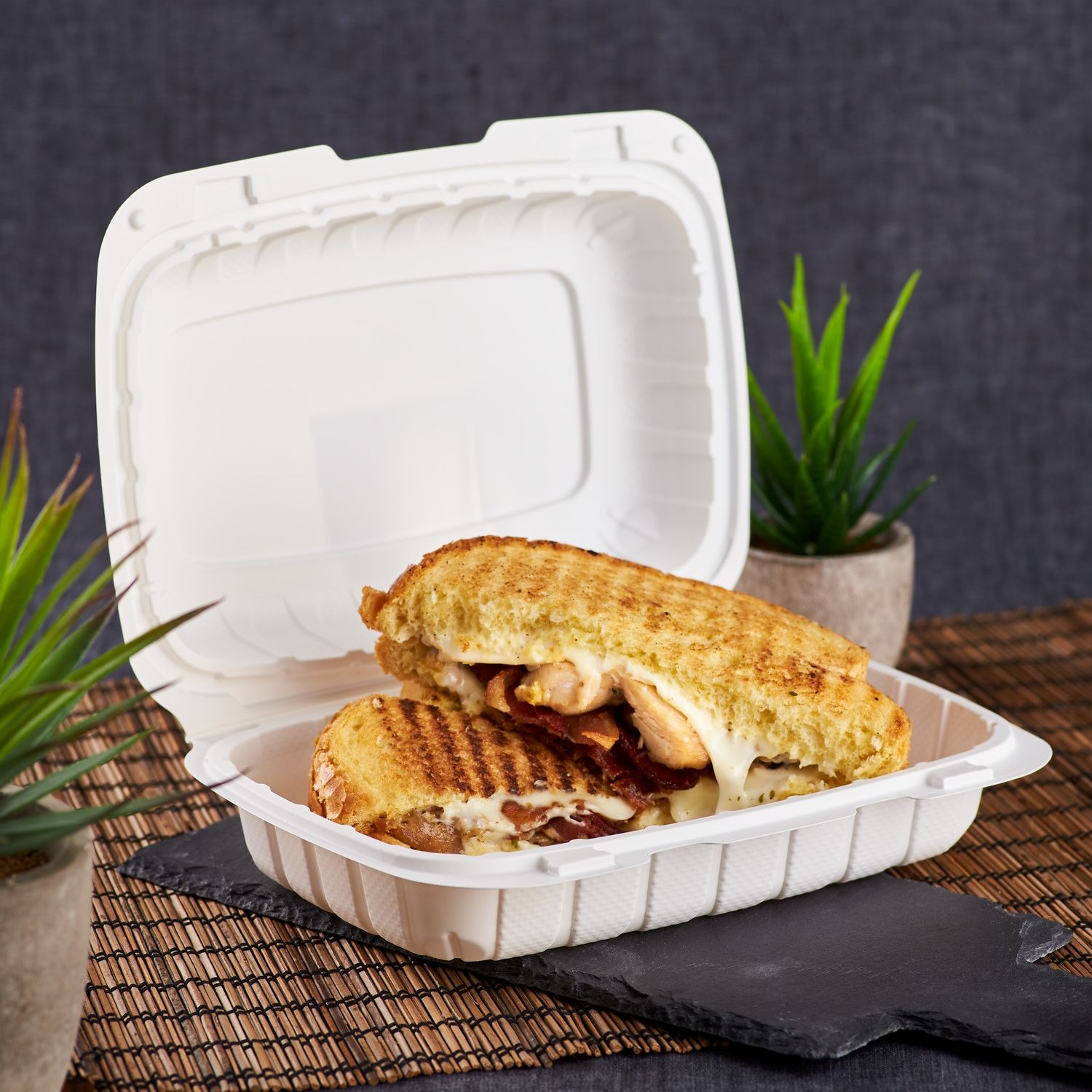 Medium Clamshell Takeout Containers - Karat 7x7 Hinged Boxes
