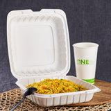 Jumbo White Takeout Boxes - 9"x9" Mineral Filled Hinged Food Containers- Karat Earth 120ct-Karat