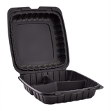 Jumbo Black 3 Compartment Takeout Containers Wholesale - 9"x9" Mineral Filled Hinged Food Boxes - Karat Earth 120 ct-Karat
