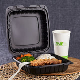 Jumbo Black 3 Compartment Takeout Containers Wholesale - 9"x9" Mineral Filled Hinged Food Boxes - Karat Earth 120 ct-Karat