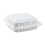 Jumbo White 3 Compartment Carry Out Boxes - 9"x9" Mineral Filled Hinged Food Containers - Karat Earth 120 ct-Karat