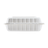Jumbo White 3 Compartment Carry Out Boxes - 9"x9" Mineral Filled Hinged Food Containers - Karat Earth 120 ct-Karat