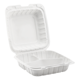 Large White 3 Compartment Food Containers - 8"x8" Mineral Filled Hinged Takeout Boxes - Karat Earth 200 ct-Karat