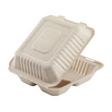 Large Biodegradable 3 Compartment Takeout Boxes - Karat Earth 8''x8'' Bagasse Hinged Containers - 200 ct