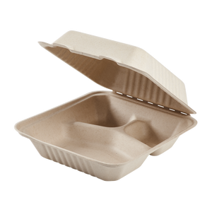 Large Biodegradable 3 Compartment Takeout Boxes - Karat Earth 8''x8'' Bagasse Hinged Containers - 200 ct-Karat