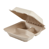 Large Biodegradable 3 Compartment Takeout Boxes - Karat Earth 8''x8'' Bagasse Hinged Containers - 200 ct