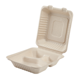 Large Biodegradable 3 Compartment Takeout Boxes - Karat Earth 8''x8'' Bagasse Hinged Containers - 200 ct