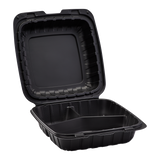 Large Black 3 Compartment Food Containers Wholesale - 8"x8" Mineral Filled Hinged Takeout Boxes - Karat Earth 200 ct-Karat