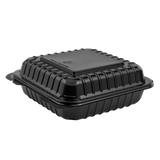8''x8'' Black Hinged Containers - Large Black Clamshell Takeout Boxes - Karat PP Plastic - 250 count-Karat