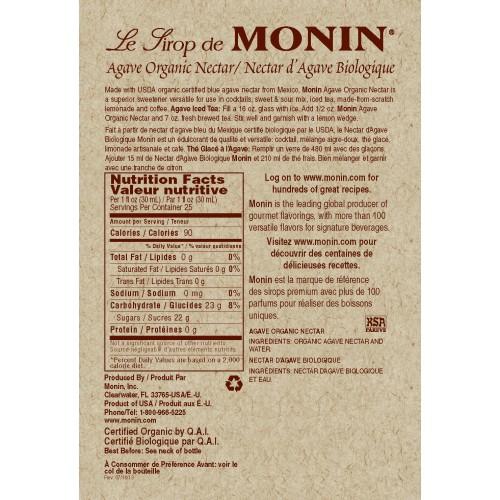 Monin Agave Nectar Organic Sweetener Syrup (750 mL) Coffee Shop