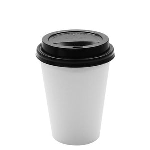 Paper Coffee Cups with Lids - 12 oz White with Black Sipper Dome Lids (90mm)-Karat