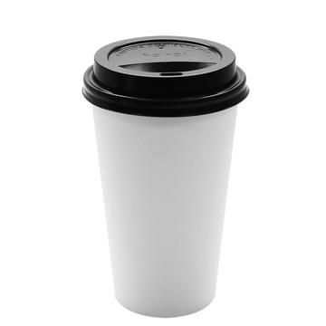Paper Coffee Cups with Lids - 16 oz White with Black Sipper Dome Lids (90mm)-Karat