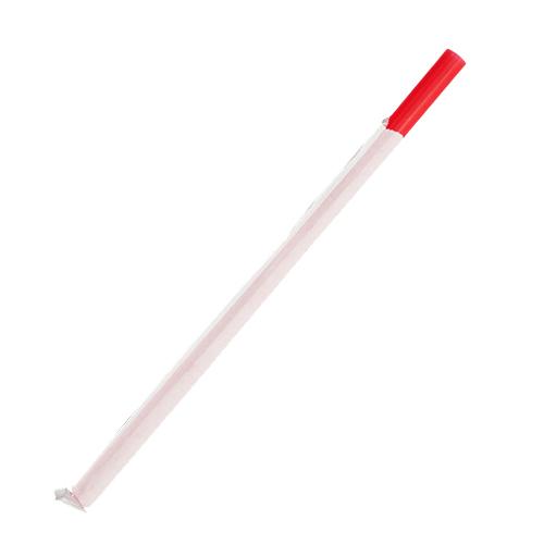Plastic Straws 7.75'' Giant Straws (8mm) Wrapped in Paper - Red - 7,50