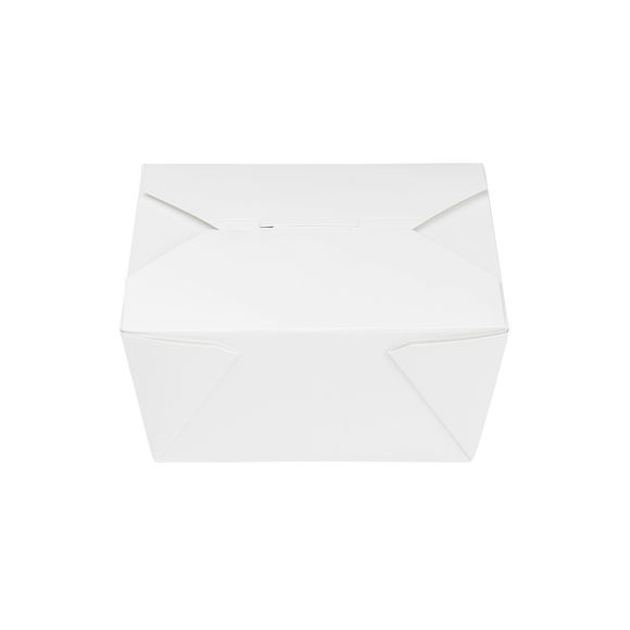 White Microwavable Folded Paper #1 Takeout Boxes - Karat Small Fold-To-Go Container - 30oz - 4.3