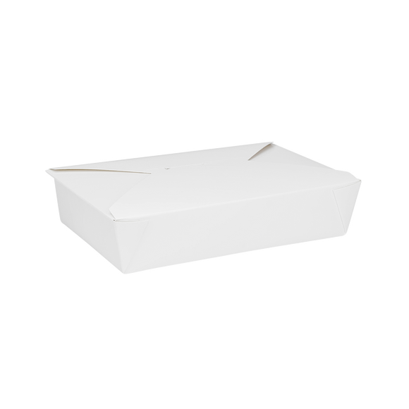 White Microwavable Folded Paper #2 Take-Out Container - Karat Fold-To-Go Box - 54oz - 7.8